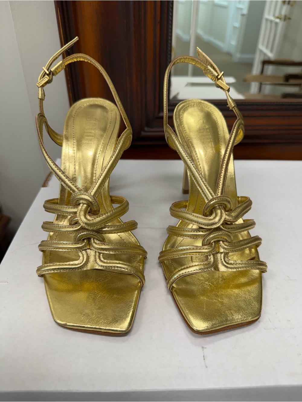 Shutz Gold Strappy Slingback Heels - Women